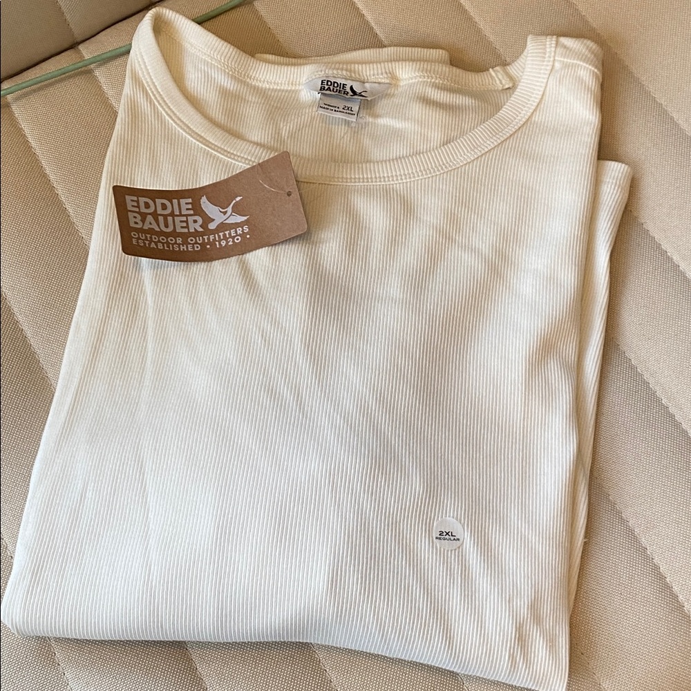 NWT EDDIE BAUER L/S Ribbed Ivory Essential Top 2XL